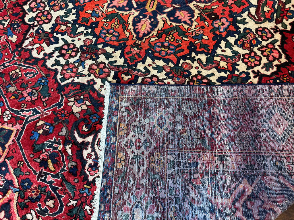 Rare Persian Bakhtiari Rug 10x13, Red, Semi Antique, Large Persian Carpet, Handmade