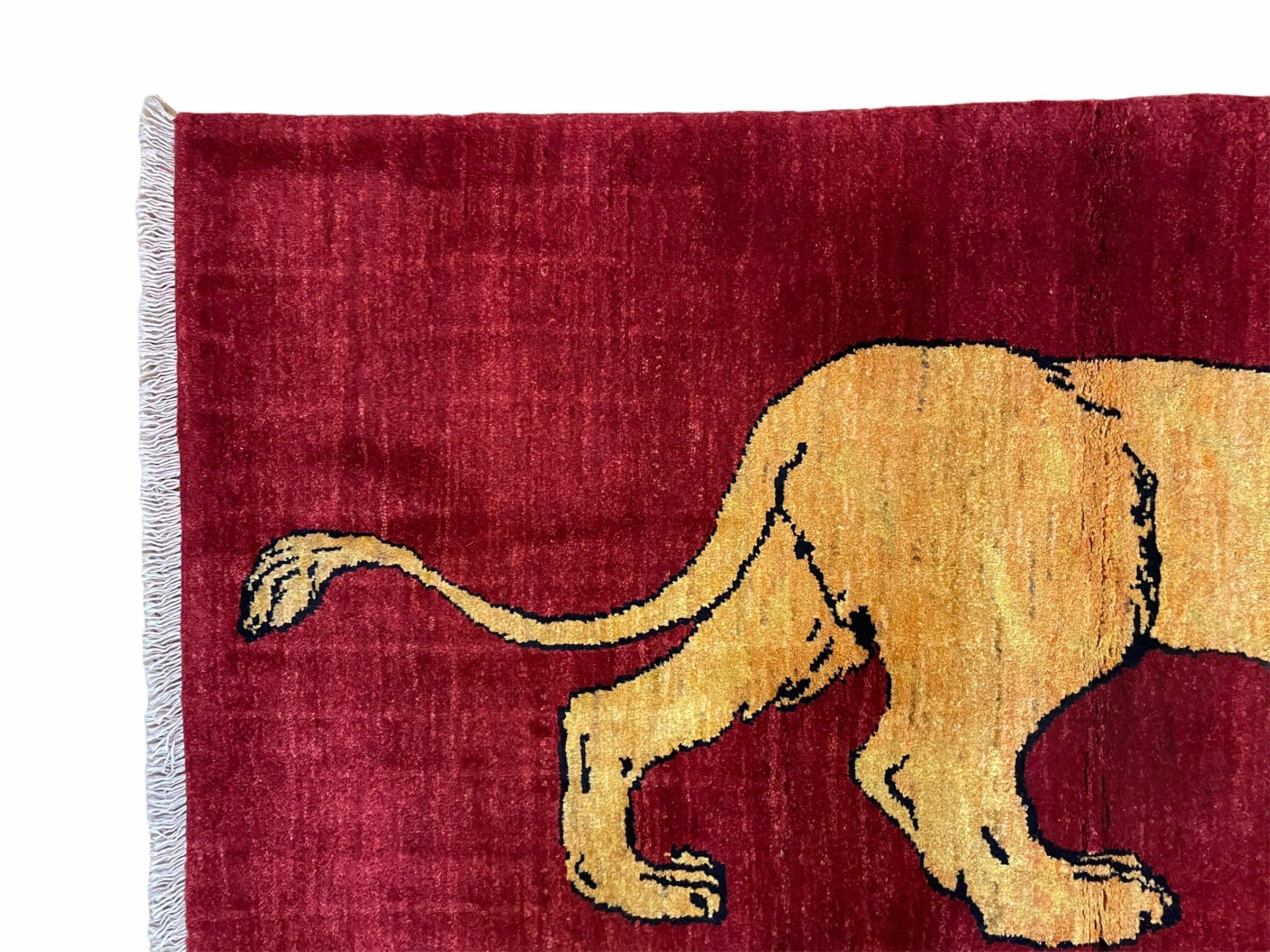 3 X 5 Handmade Hand-Knotted Quality Wool Rug Lion Red Veg Dyes Tribal Pictorial