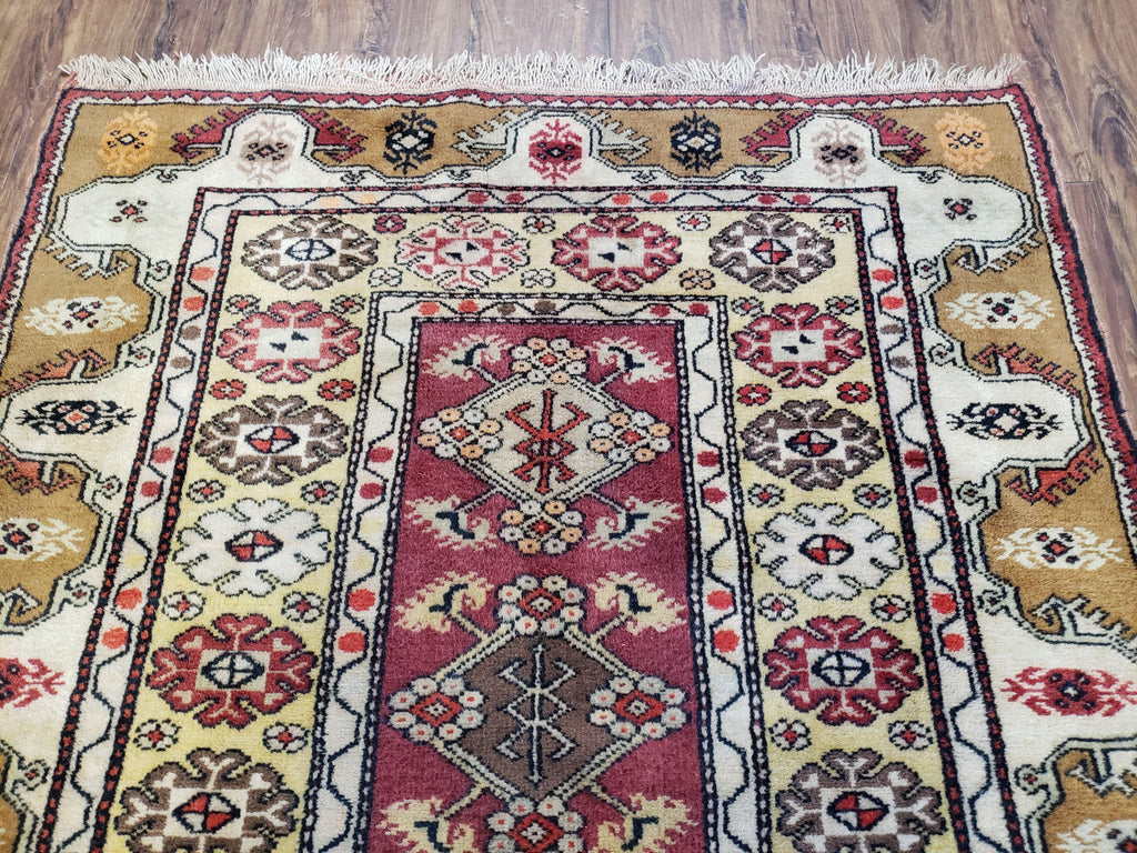 Turkish Caucasian Rug 4x7, Wool Turkish Talish Carpet, Geometric Rug