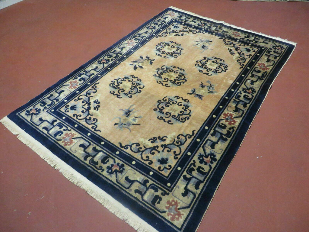 4' X 6' Antique Handmade Fine Knotted Peking Chinese Wool Rug Amiri Salmon