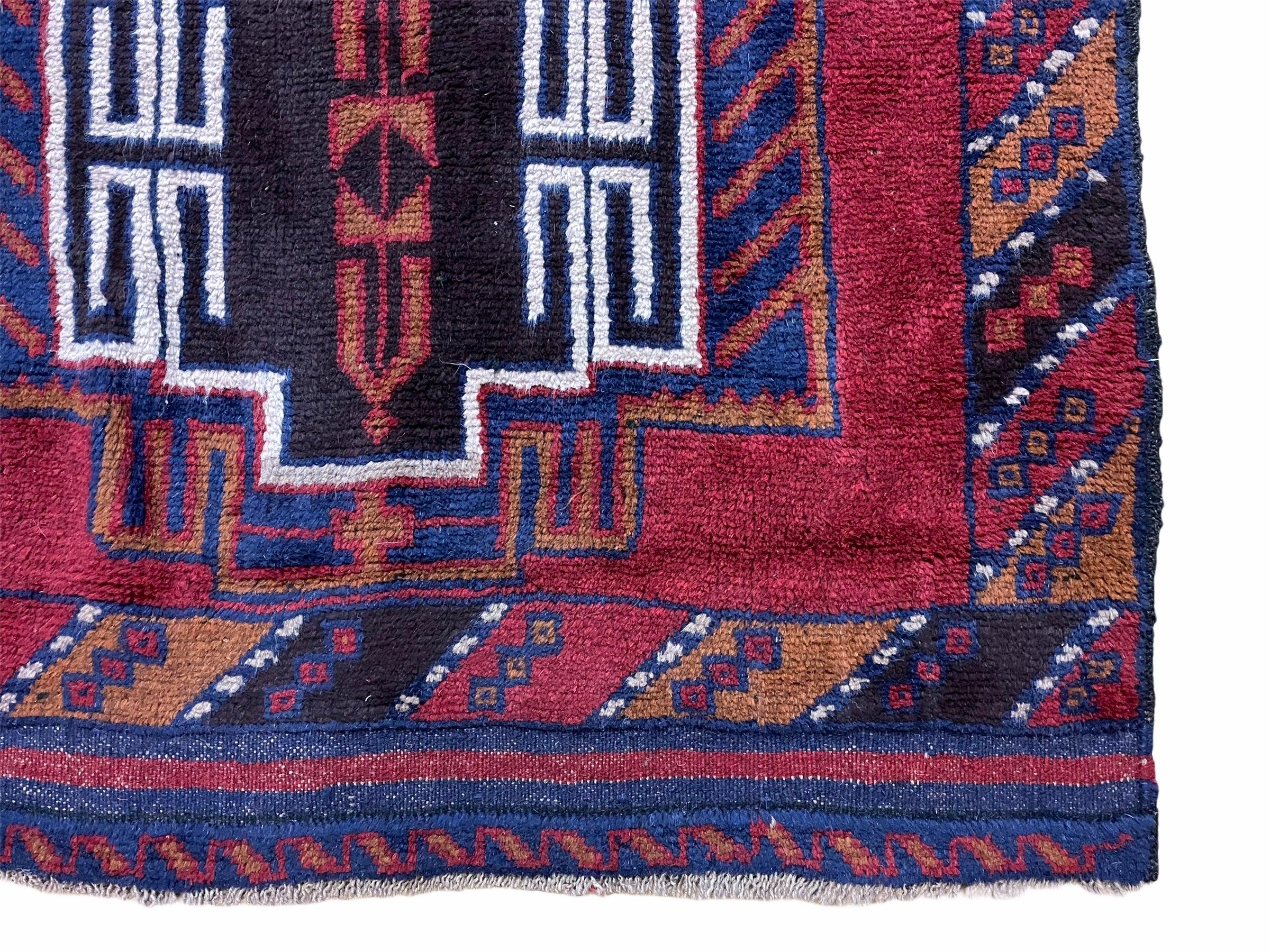 3 X 5 Vintage Handmade Tribal Wool Rug Balouchi Rug Afghan Rug Red Beige Nice