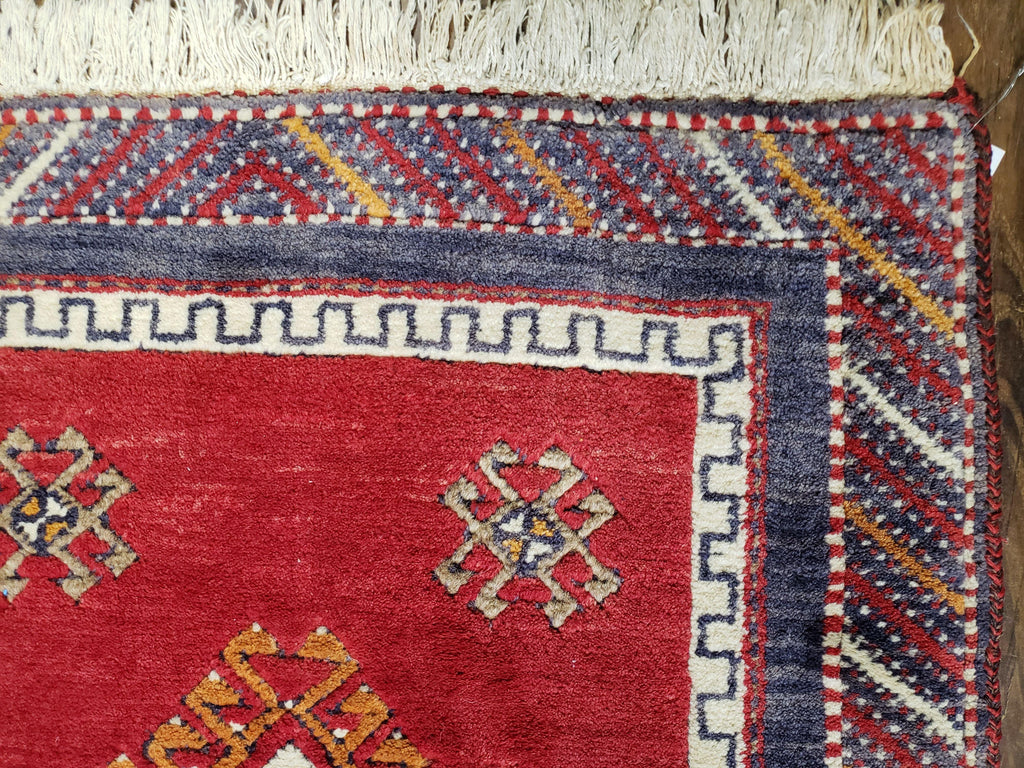 Vintage Turkish Kazak Rug 2.5 x 5 Red Wool Carpet Medallions Runner Geometric