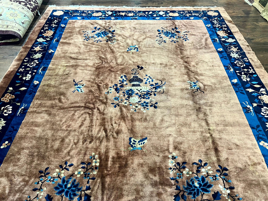 Antique Chinese Wool Rug 9x12, Large Peking Carpet, Handmade, Nichols Rug