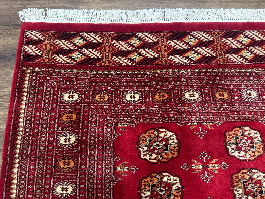 Red Turkoman Bokhara Rug 8x11, Pakistani Turkmen Carpet, Vintage Traditional Area Rug