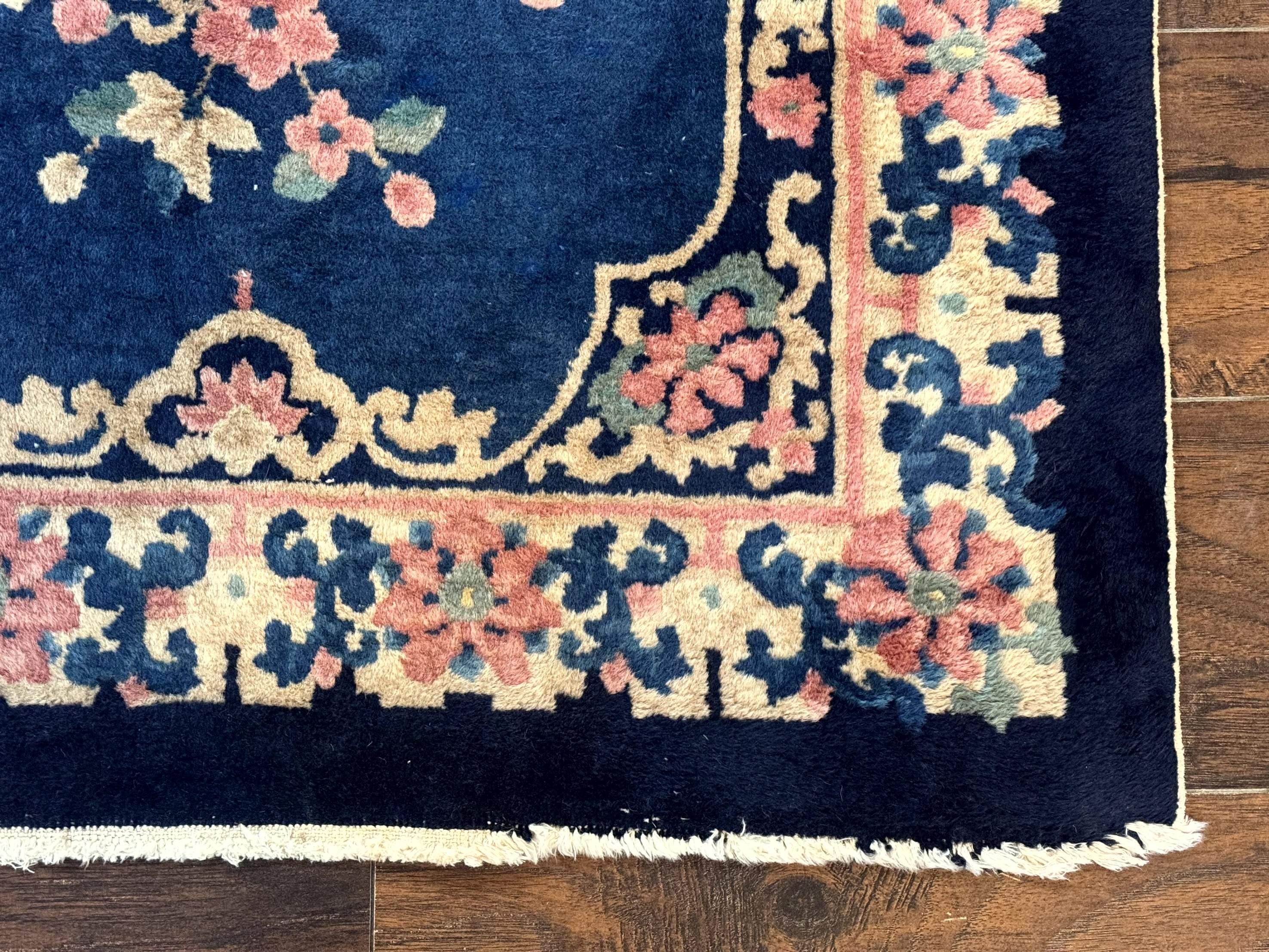Chinese Rug 3x6, Peking Rug, Blue Chinese Wool Rug, Fete Rug