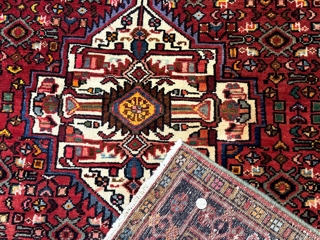 Persian Hamadan Rug 4x7, Tribal Village Malayer Carpet, Red and Ivory, Bohemian Antique