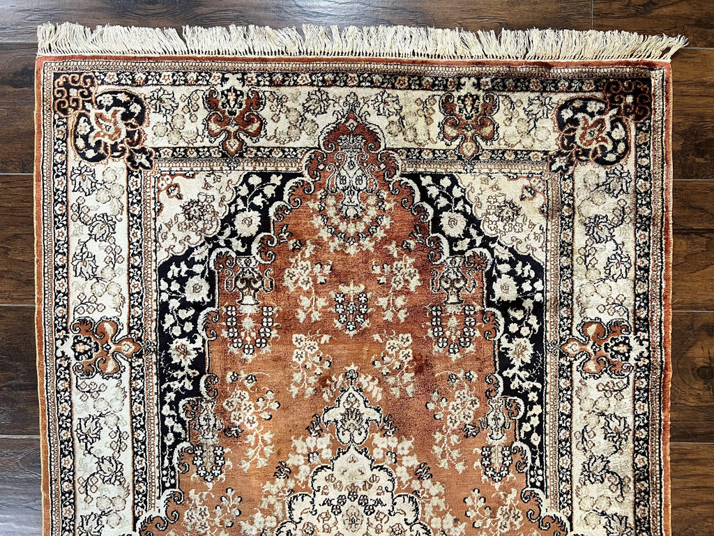 Turkish Silk Rug 3x5, Very Fine 400 KPSI, Floral Medallion, Hand Knotted