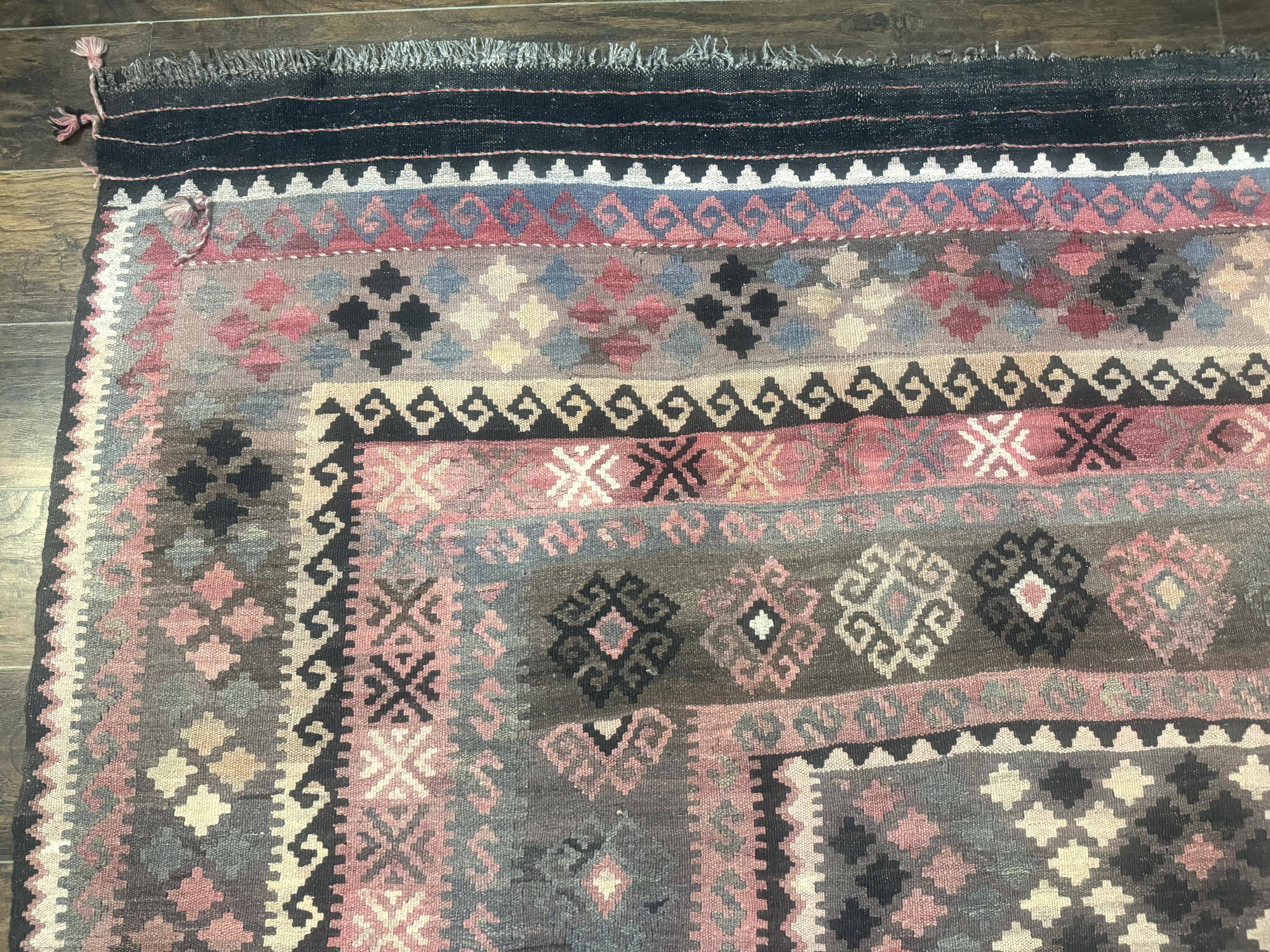 Persian Kurdish Kilim Rug 8x10, Large Flatweave Tribal Bohemian Rug, Vintage Zarand Kilim