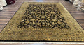 Indo Persian Rug 8x10, Black and Green, Wool, Handmade, Traditional, Floral Allover, Vintage