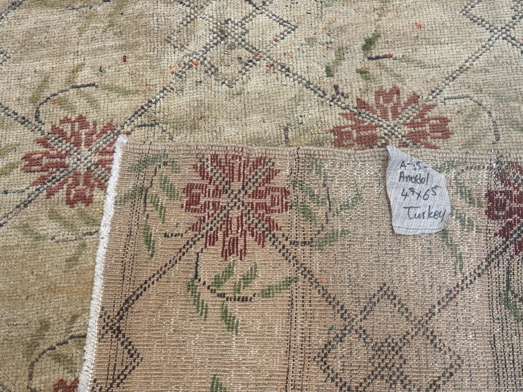 Turkish Rug 5x6, Oushak Carpet, Beige
