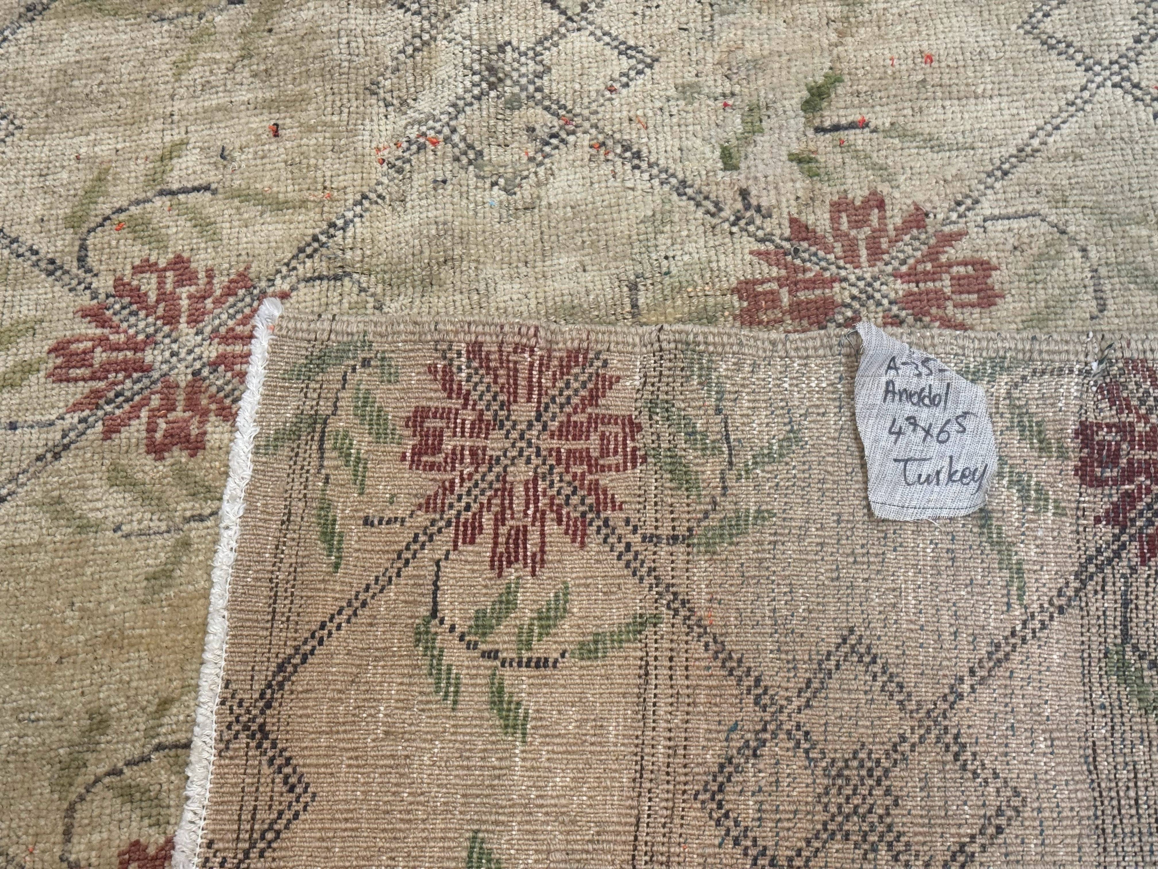 Turkish Rug 5x6, Oushak Carpet, Beige