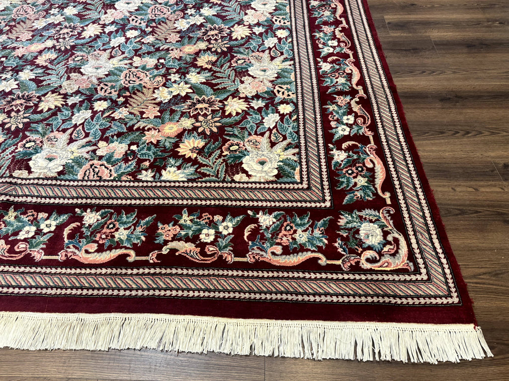 Pakistani Rug 9x12 William Morris Maroon Vintage Floral Wool