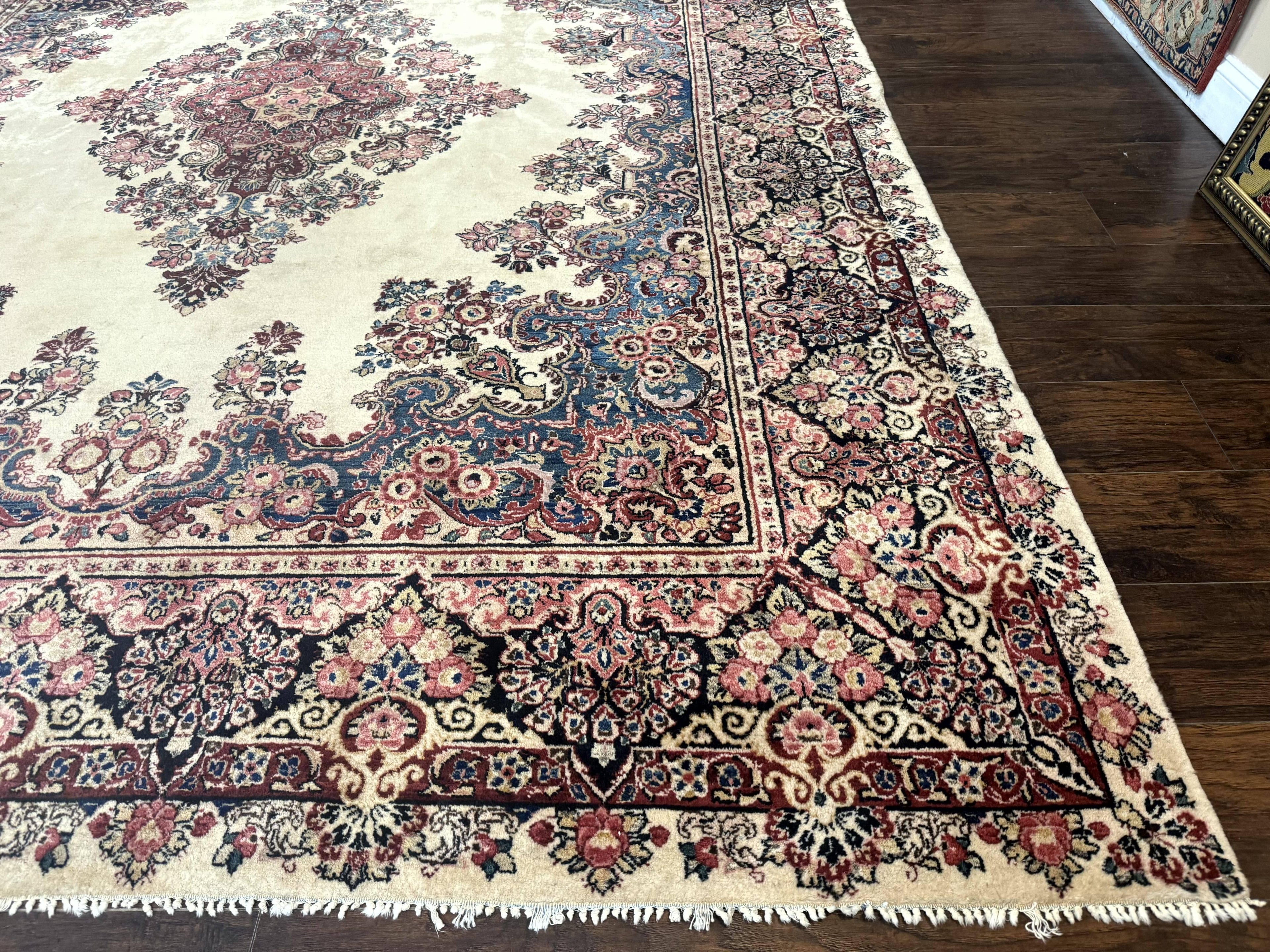 Persian Sarouk Rug 9x12, Ivory & Blue, Semi Open Field