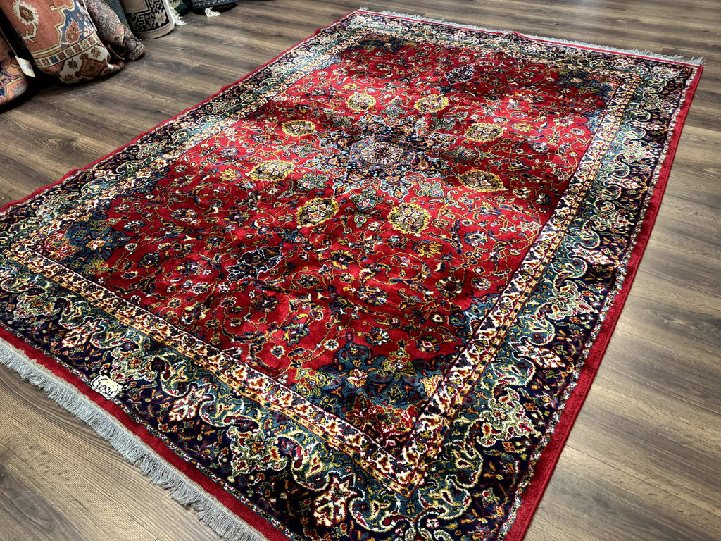 Red Persian Rug 6x9, Medallion Carpet, Ardebil Design, Vintage Belgium Power Loomed Carpet
