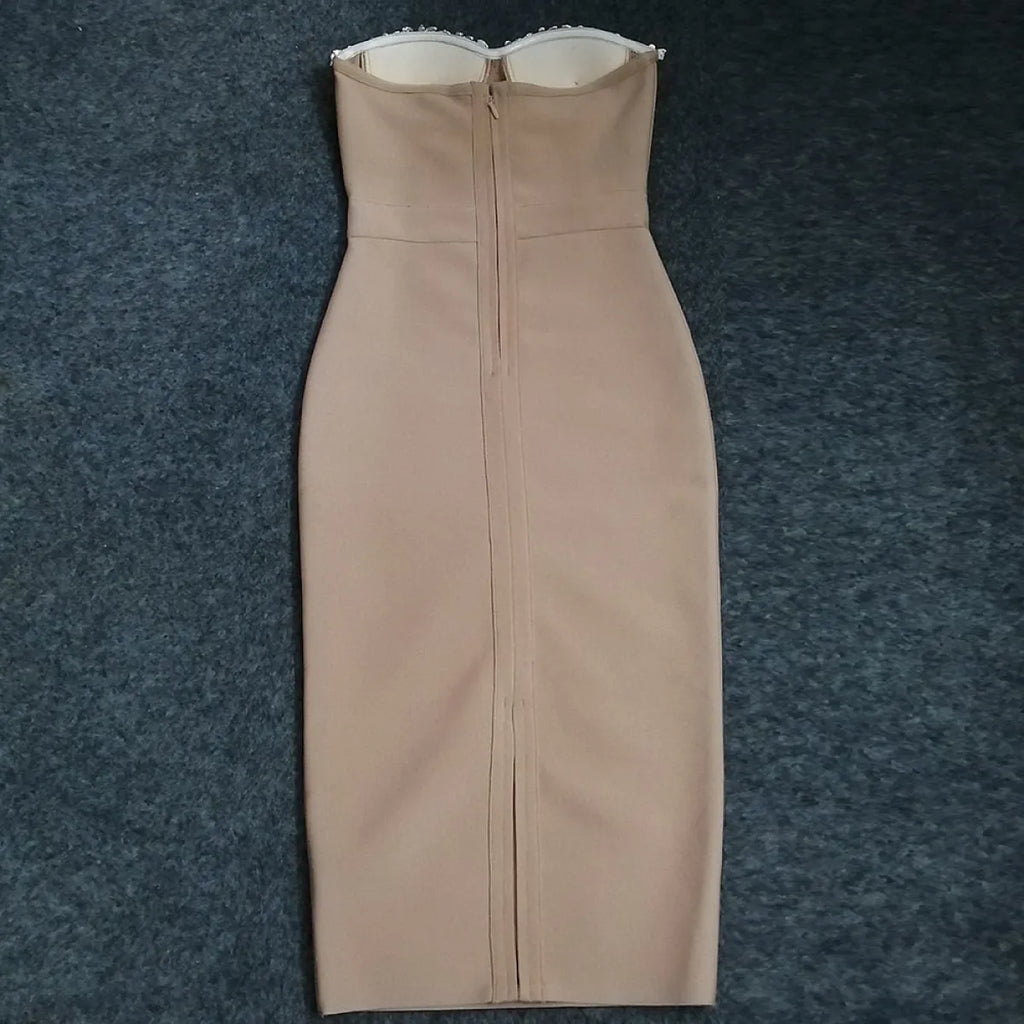 Elegant Beading Party Midi Dress