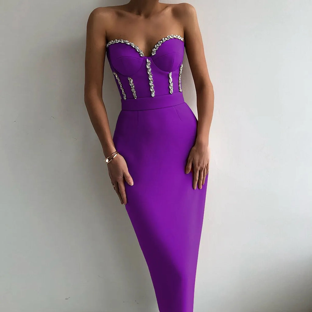Elegant Beading Party Midi Dress