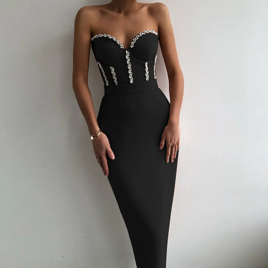 Elegant Beading Party Midi Dress