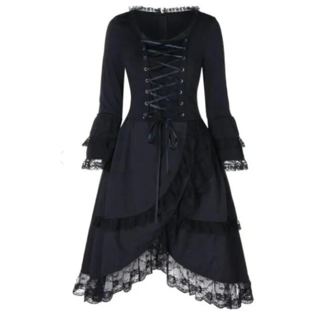 Elegant Gothic Lolita Dress - Big Bow Collar, Lace-Up Pleated Design