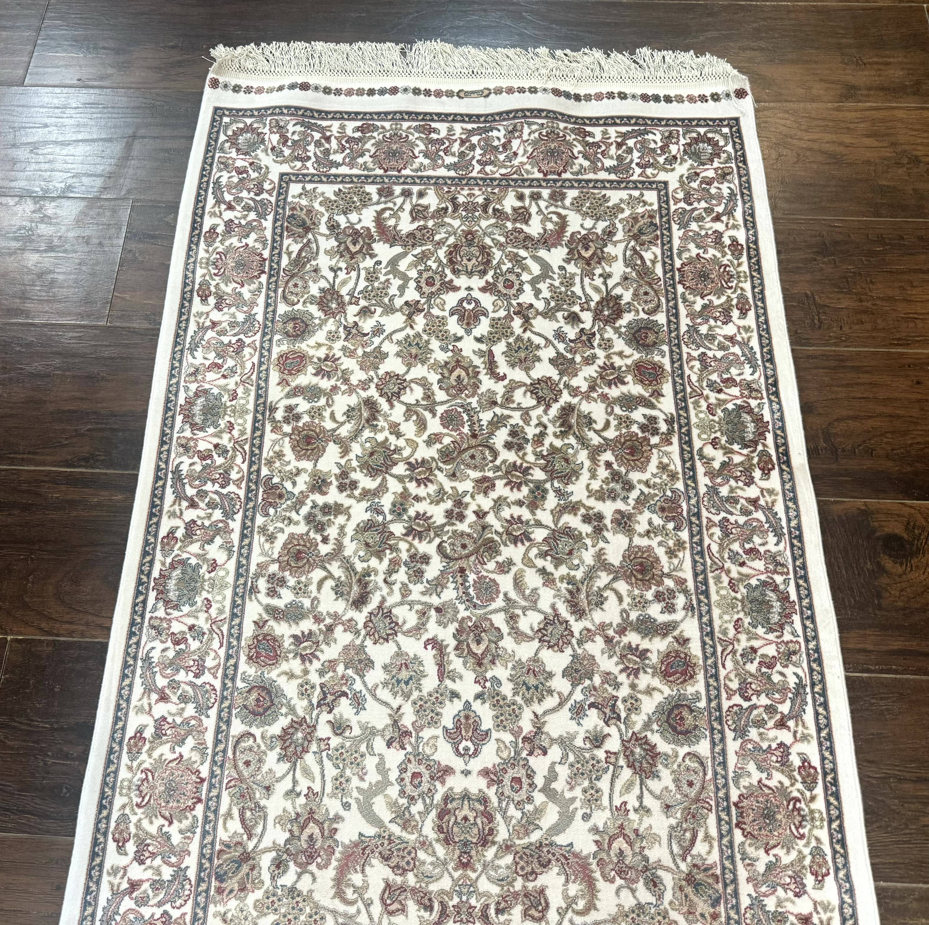 Small Turkish Silk Rug 2.6 x 4, Ivory, Allover Design, Bamboo Silk