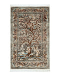 Indian Kashmiri Silk Rug 4x7, Tree of Life Design, Very Fine 380 KPSI, Birds