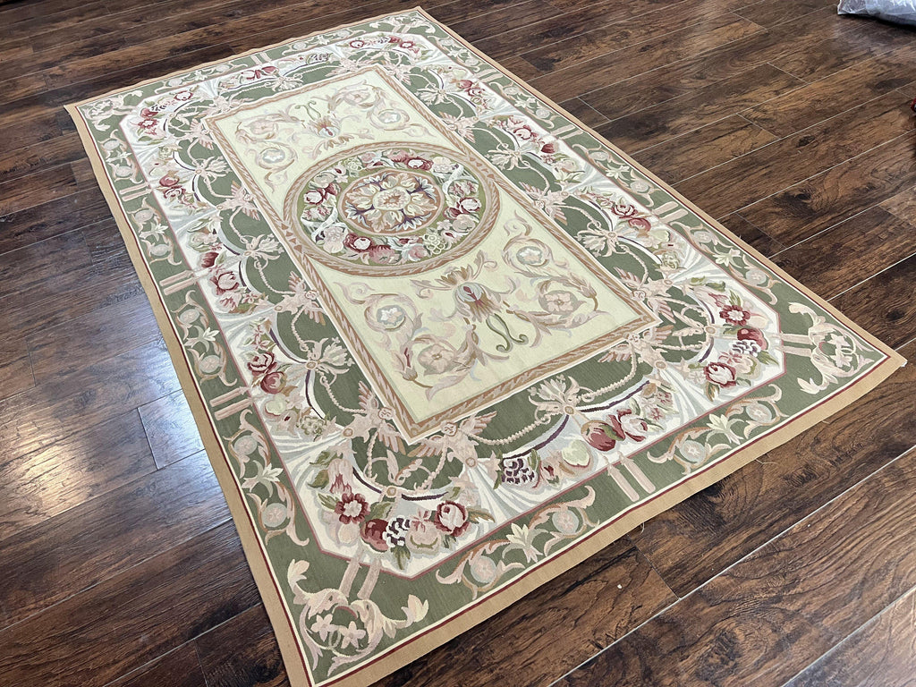 Aubusson Rug 5x8, Wool Handmade Vintage Carpet, Angel Motifs, Flatweave Rug 5 x 8, Medium Sized, European Design