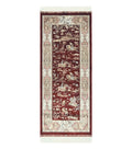 Turkish Silk Rug 2.6 x 6.7, Hunting Design, Short Runner Rug, Red & Ivory, Bamboo Silk, New