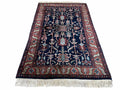 4x6 Vintage Handmade Wool Geometric Rug Organic Dyes Blue Red Hand-Knotted Rug