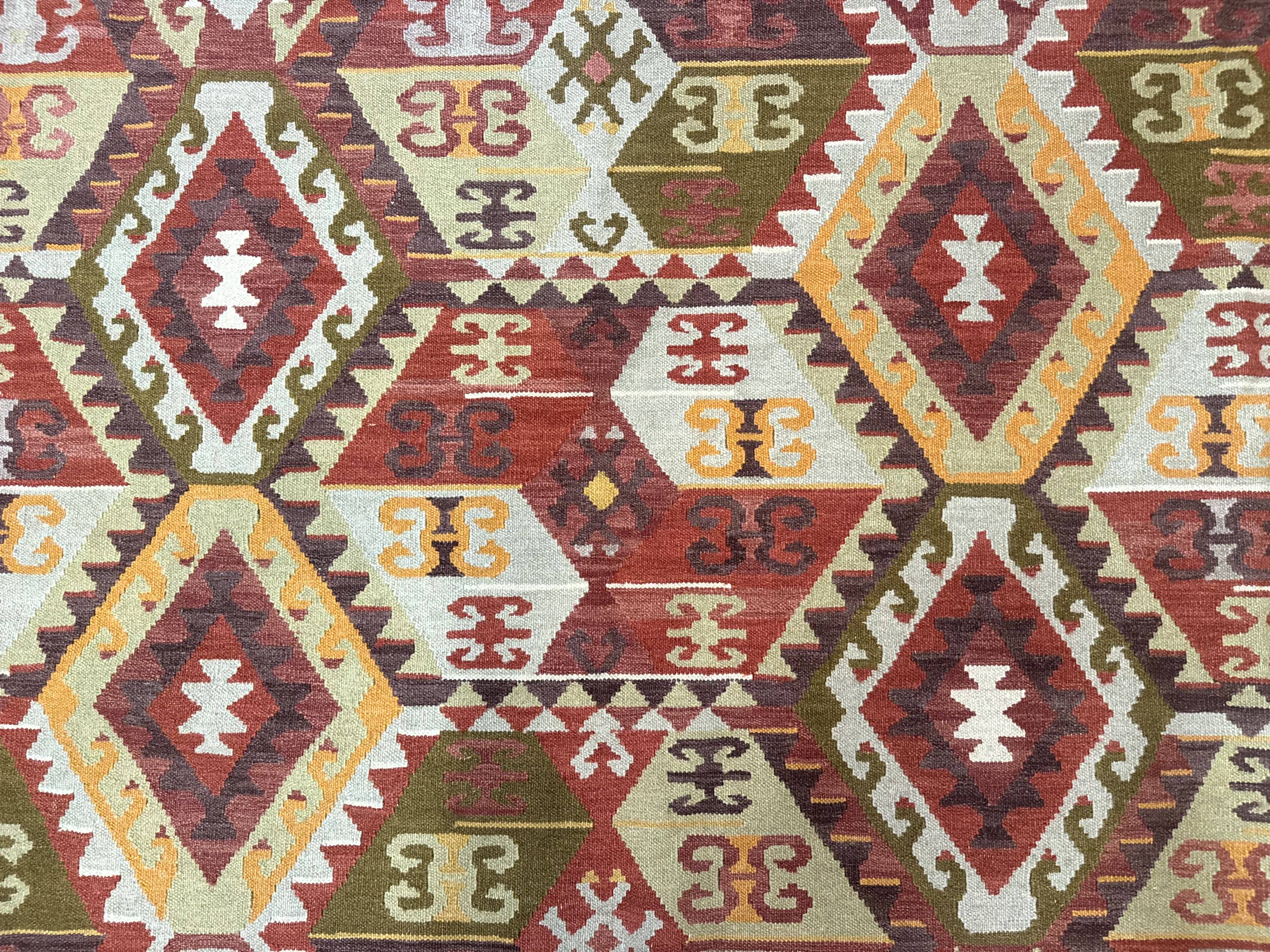 Turkish Kilim Rug 8x10, Geometric Design, Large Kilim Carpet