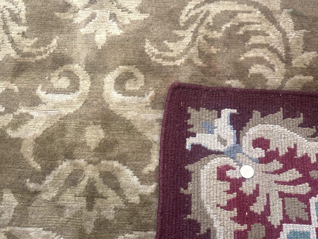 Tibetan Aubusson Rug 6x9, Gold-Beige, Soft Wool Pile, Handmade
