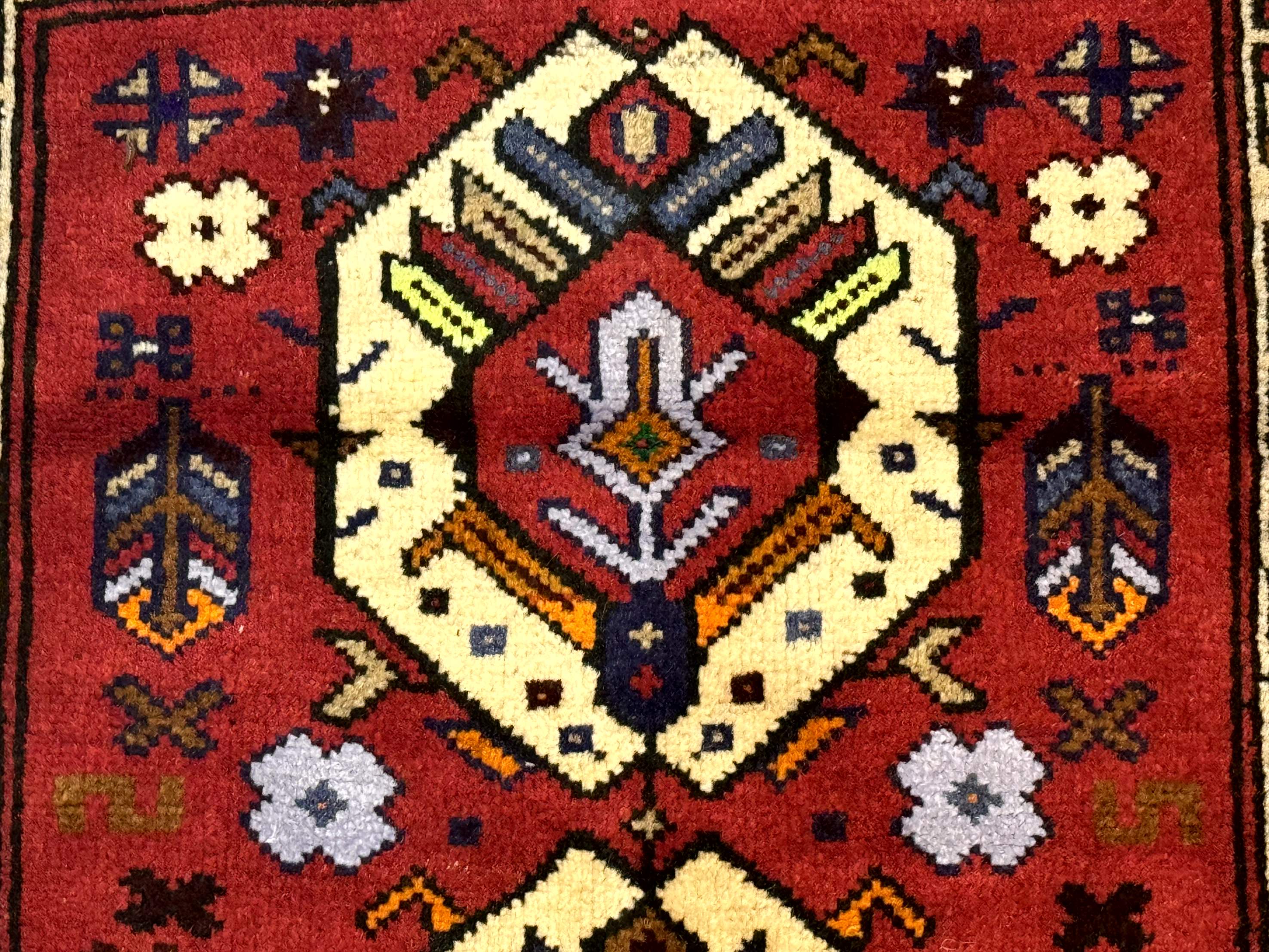 Small Persian Tribal Rug, Red and Ivory, Baluch Rug