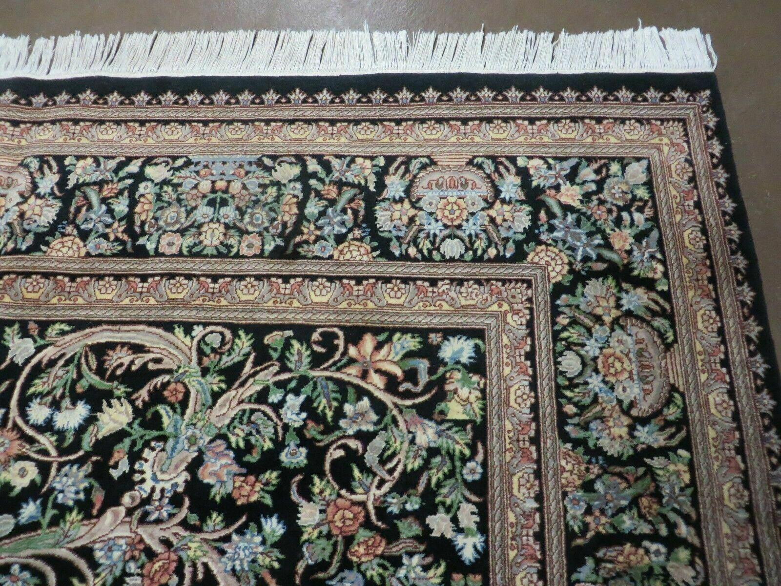 8' X 10' Vintage Handmade Pakistani Floral Wool Rug Black Nice