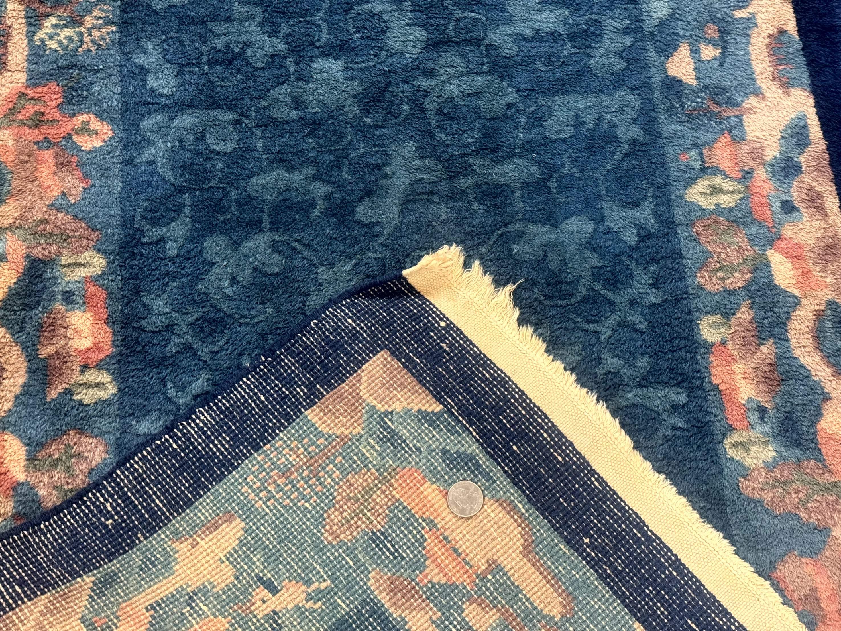 Blue Chinese Wool Rug 2.5 x 4, Peking Rug, Fete Rug, Semi Antique Chinese Carpet