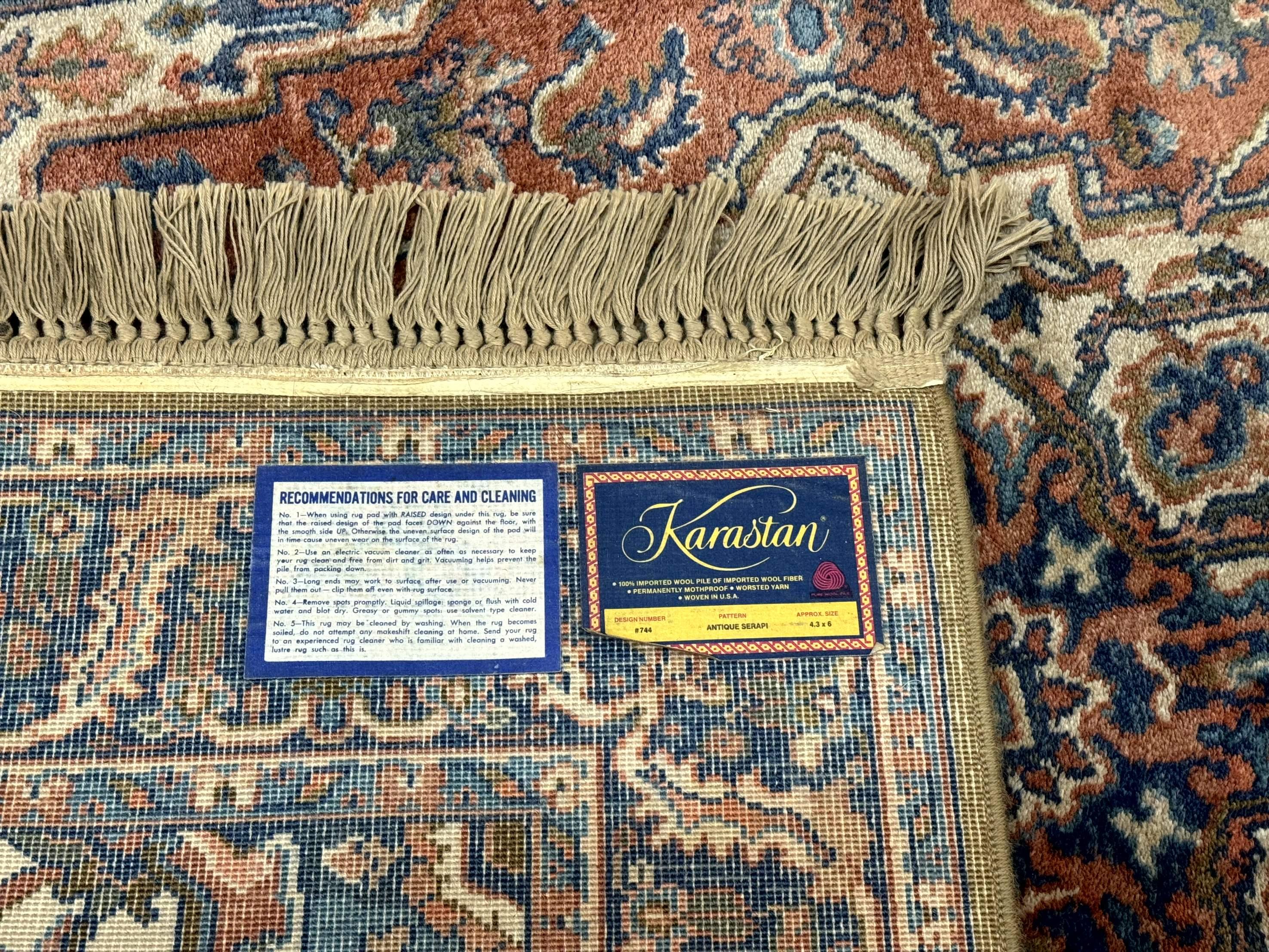 Karastan Rug 4x6, Vintage Karastan #744 Antique Serapi Pattern, Wool Pile, Original 700 Series Karastan Carpet