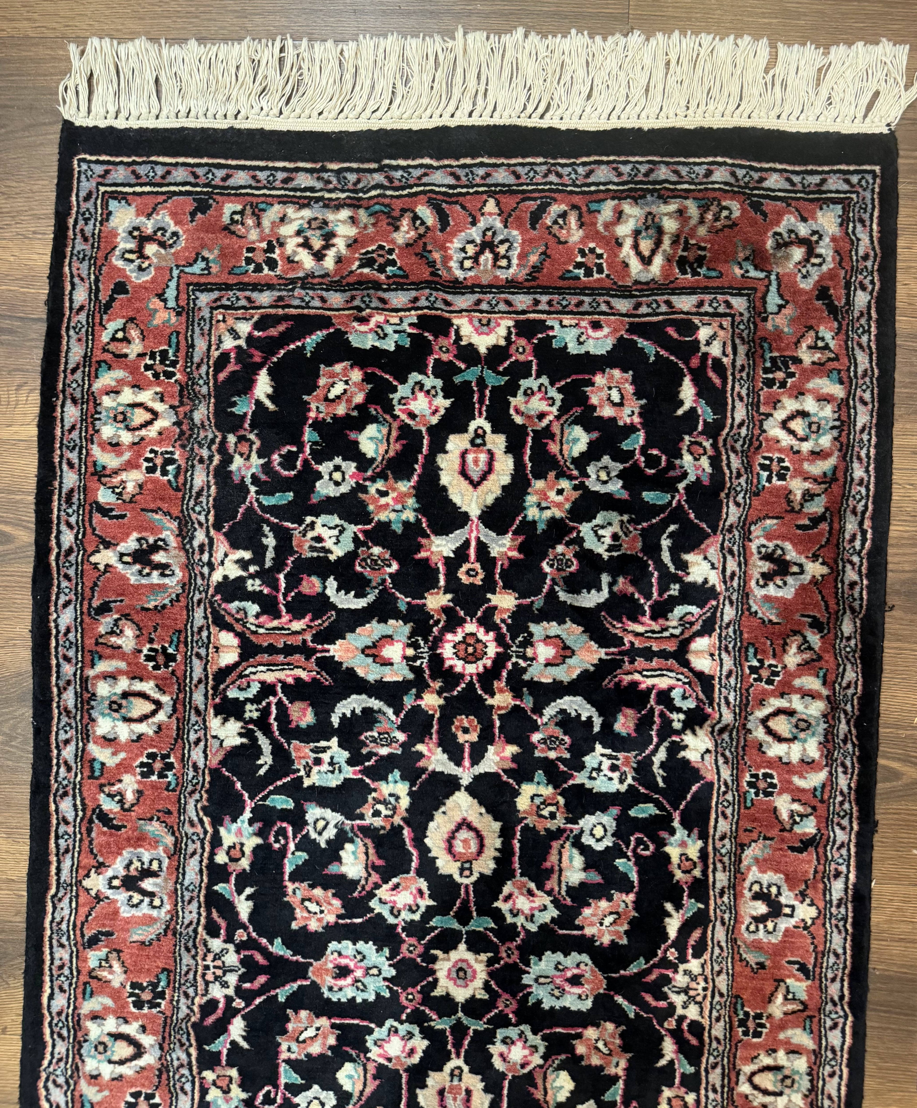 Pak Persian Runner Rug 2.8 x 10, Dark Blue, Floral Allover, Wool