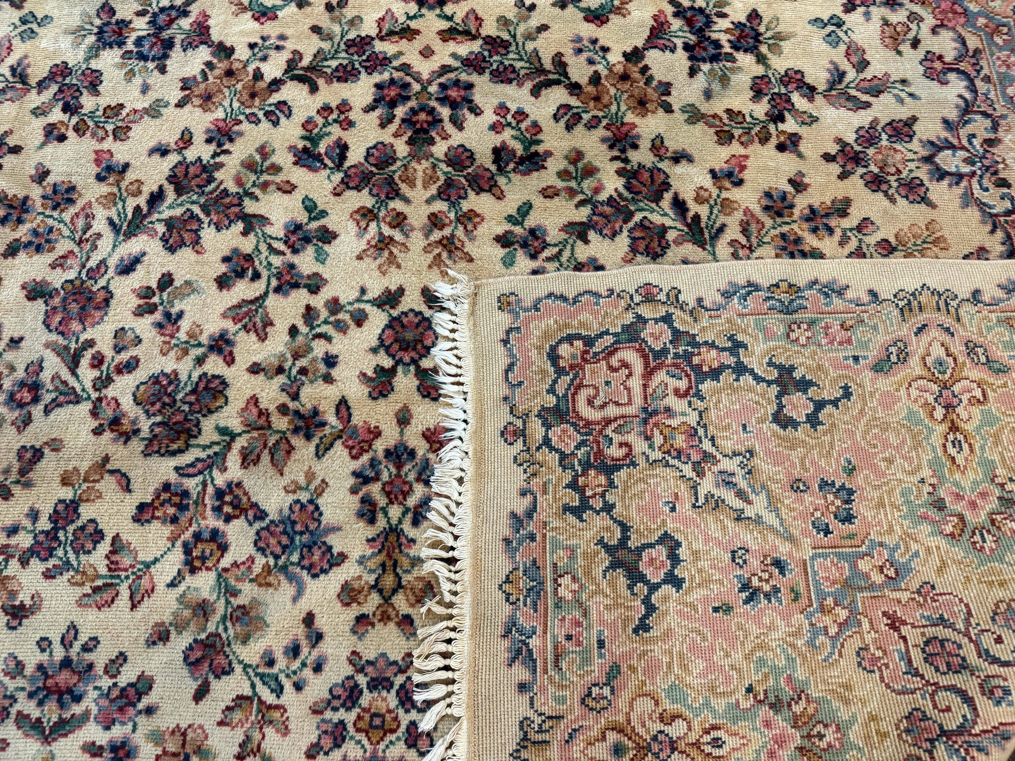 Antique Karastan Rug 8.8 x 12 Lanamar Floral Ivory Kirman Wool Discontinued