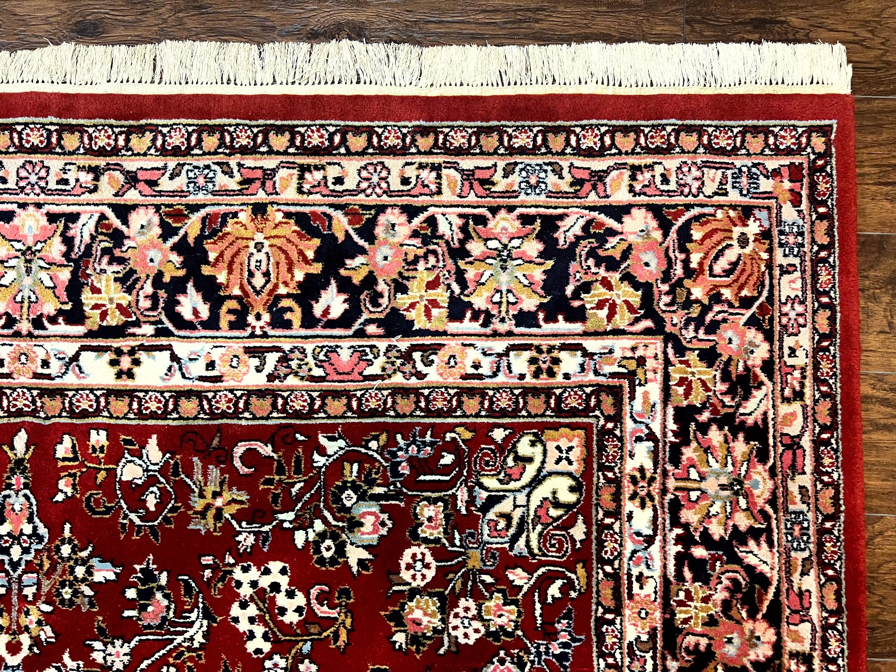 Indo Persian Sarouk Rug 8x10, Red, Floral Allover, Handmade Vintage Wool Carpet, Traditional Rug