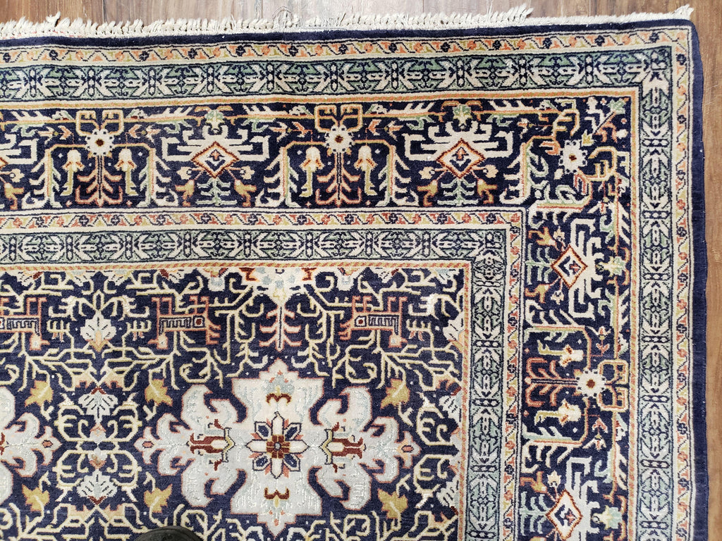 Persian Kashan Rug, Navy Blue, Hand-Knotted, Wool, 4' 8" x 7' 4", Pair A