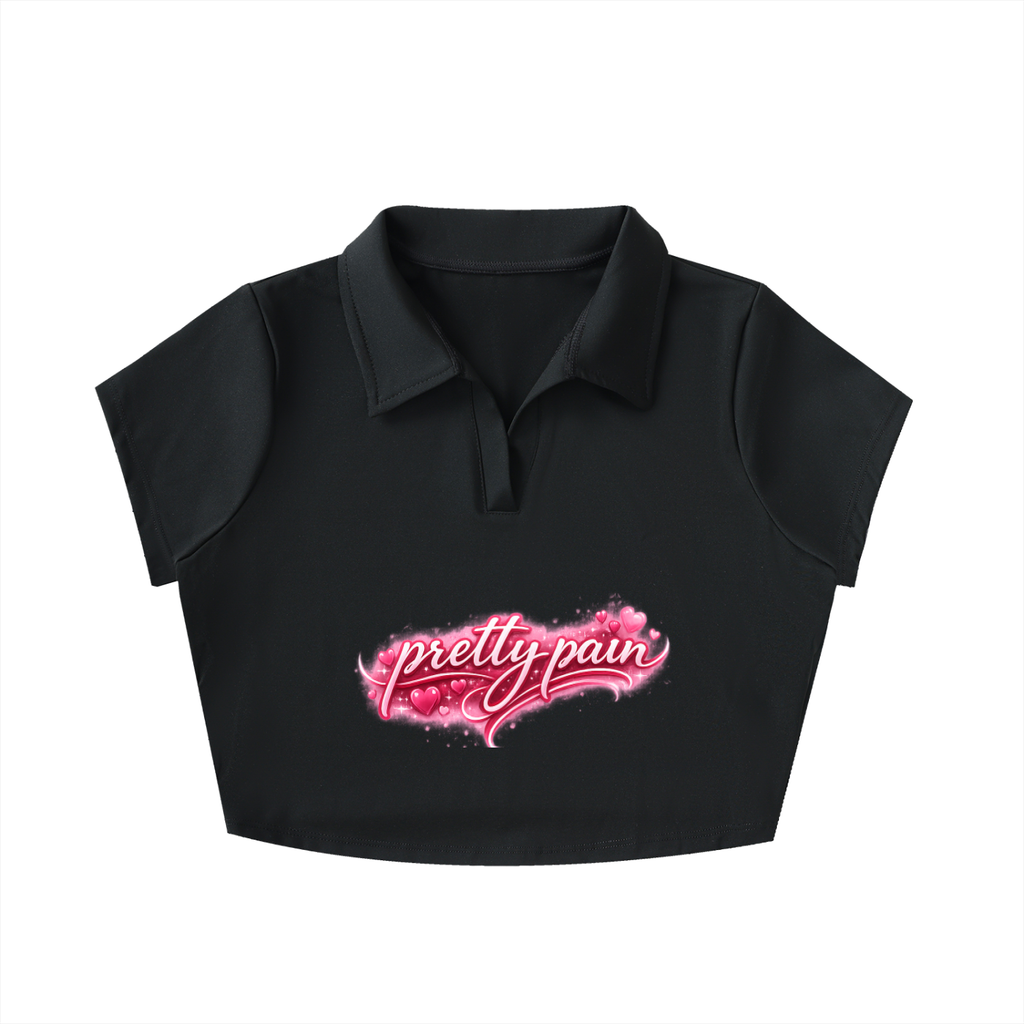 PRETTY PAIN V-Neck Lapel Crop Top