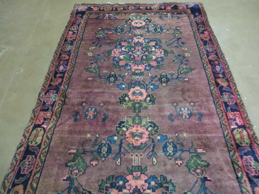 3 x 7 Antique Persian Hamadan Nahavand Rug, Tribal Runner Rug , Handmade Oriental Wool Rug, Vegetable Dyed, Purple-Red & Dark Blue, 3x7 Rug
