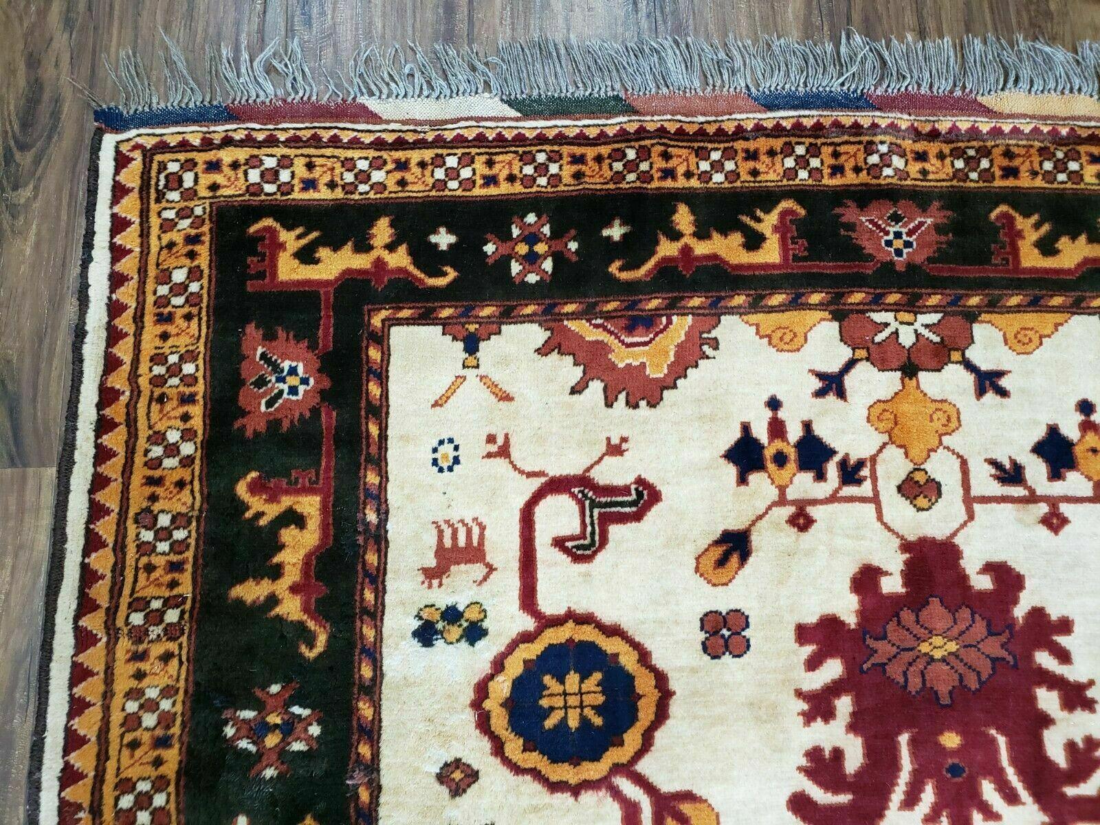 5' X 6' Vintage Handmade Knotted Turkish Kazak Pattern Wool Rug Bohemian Boho Interior Design