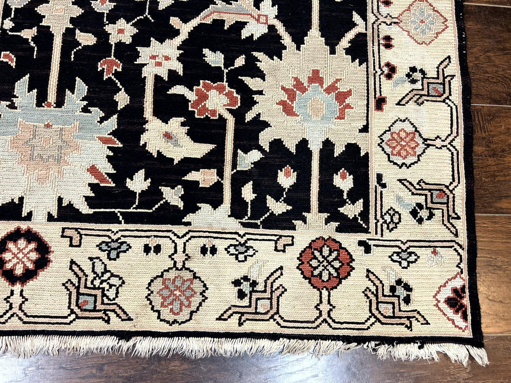 Turkish Flatweave Kilim Rug 3x5, Black, Handmade Vintage Wool Carpet