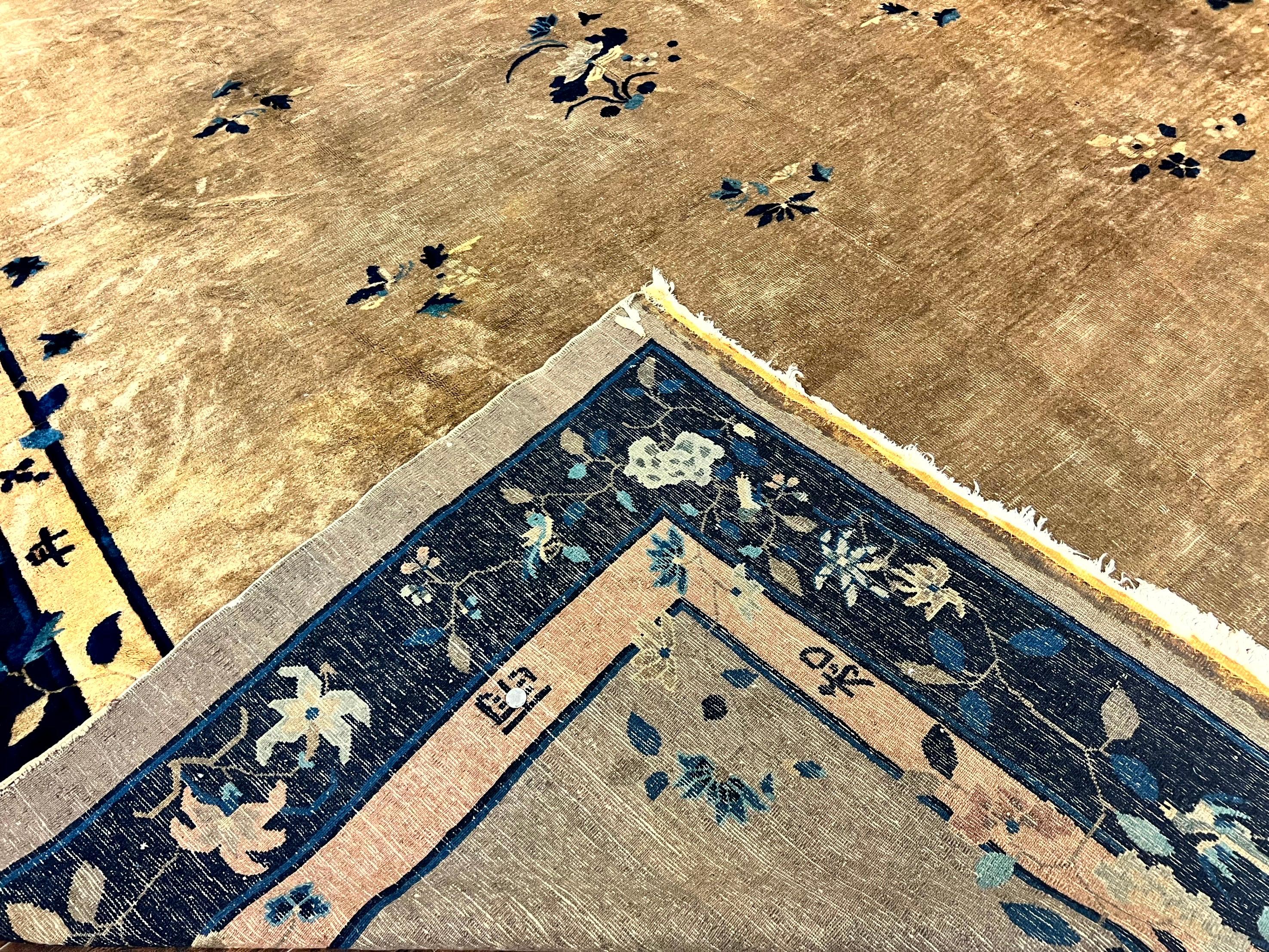 Antique Chinese Wool Rug 10x13, Large 1920s Peking Carpet, Handmade