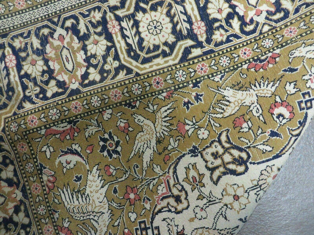 Handmade Silk Rug 3x5, Vintage Antique Silk Carpet, Hand-Knotted Oriental Rug 3 x 5, Animal Motifs, Deer Birds, One-Of-A-Kind