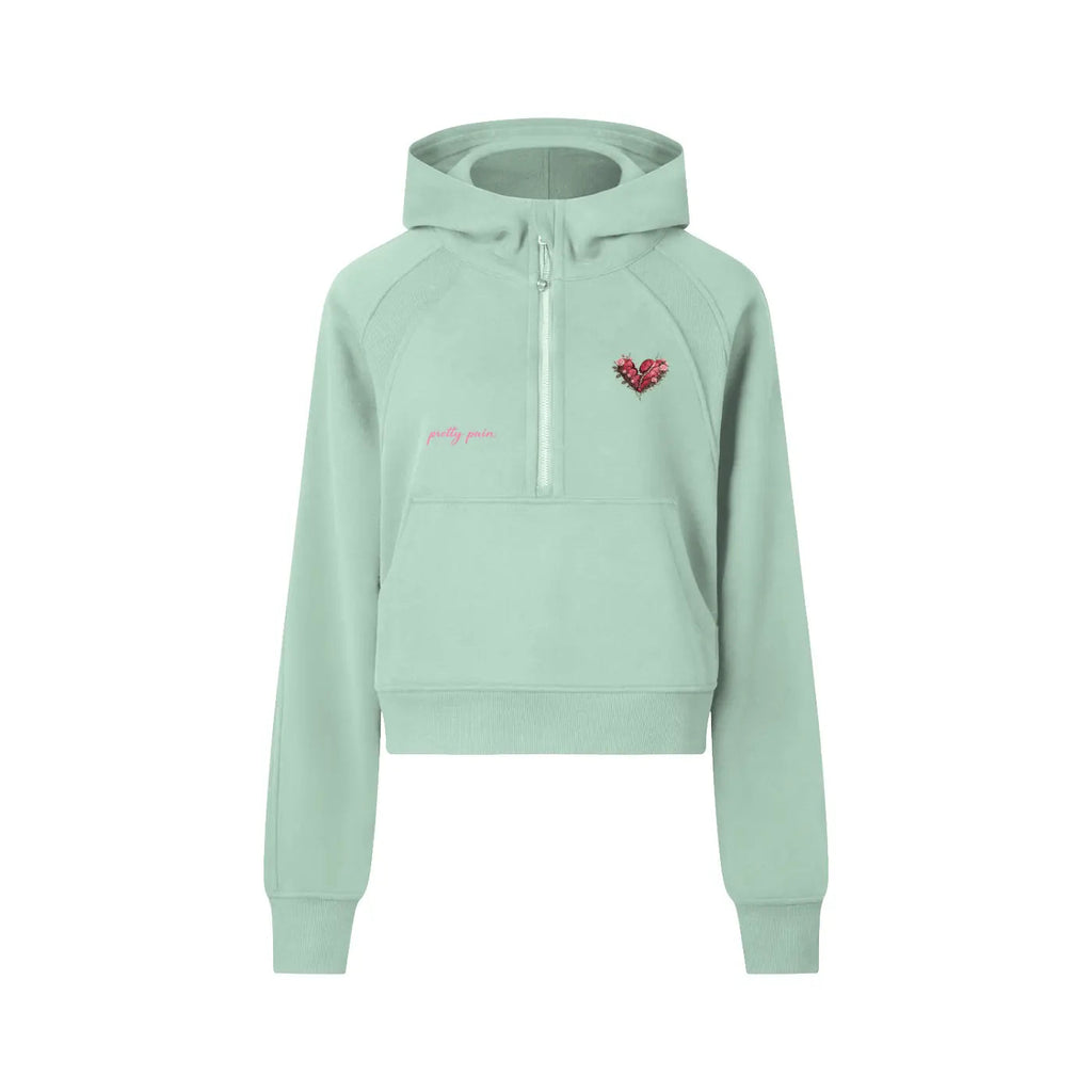 Women Cropped PRETTY PAIN Half-Zip Hoodie