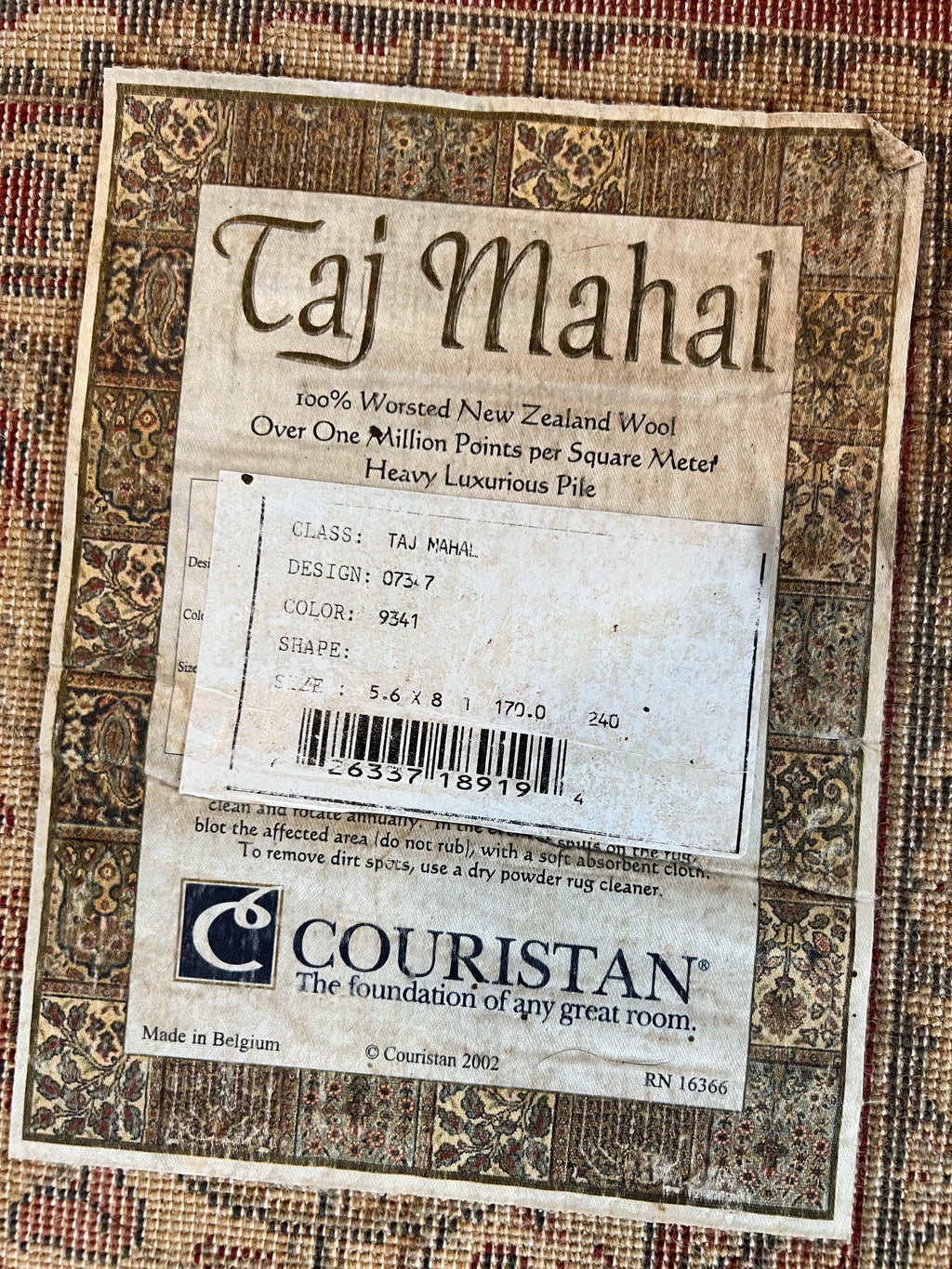 Couristan Rug 5.6 x 8, Floral Medallion, Dark Red Cream, Belgium Power Loomed Rug, Taj Mahal Rug, Vintage Oriental Wool Carpet
