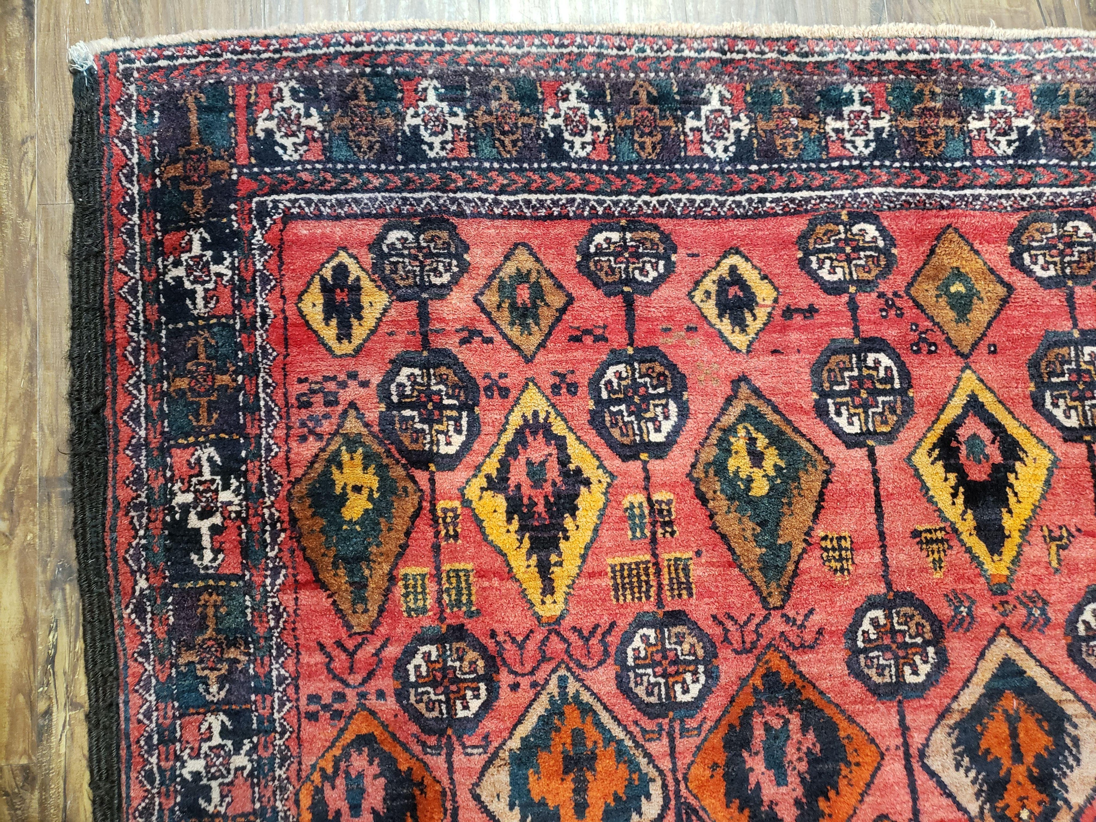 4 x 8 Handmade Baluch Afghan Turkoman Tribal Wool Rug Organic Dyes 8x4 Carpet