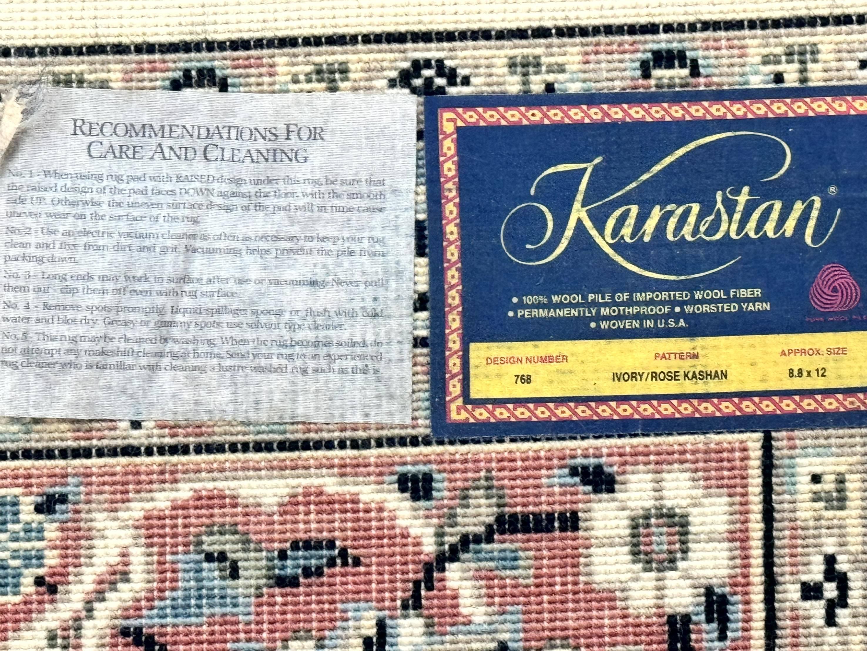 Karastan Rug 8.8 x 12, Ivory Rose Kashan #768, Wool Pile Karastan Carpet, Original 700 Series, Rare, Discontinued, Vintage