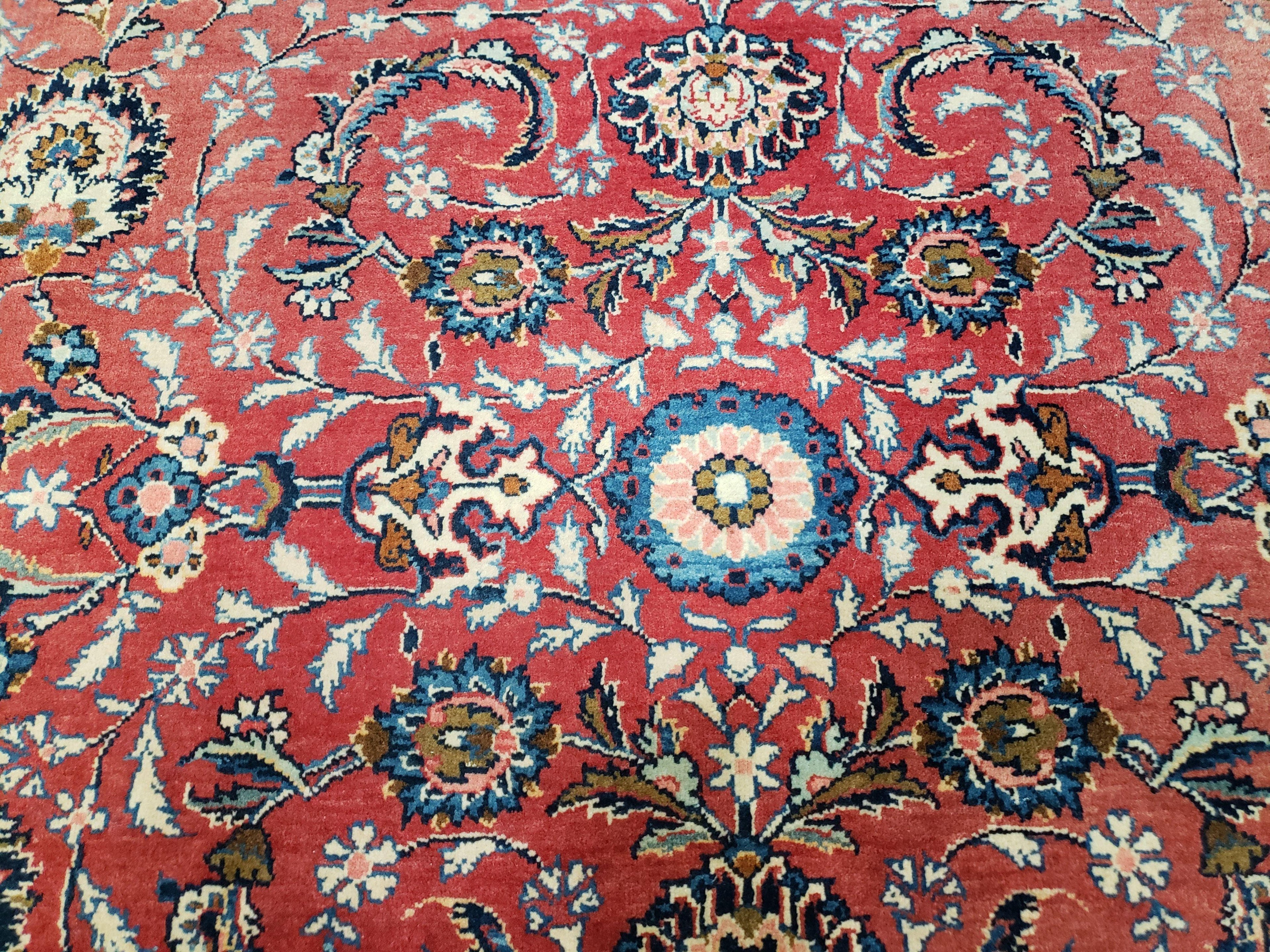 Semi Antique Persian Kashan Rug, Red & Beige, Hand-Knotted, Wool, 4'7" x 6' 6", Pair B