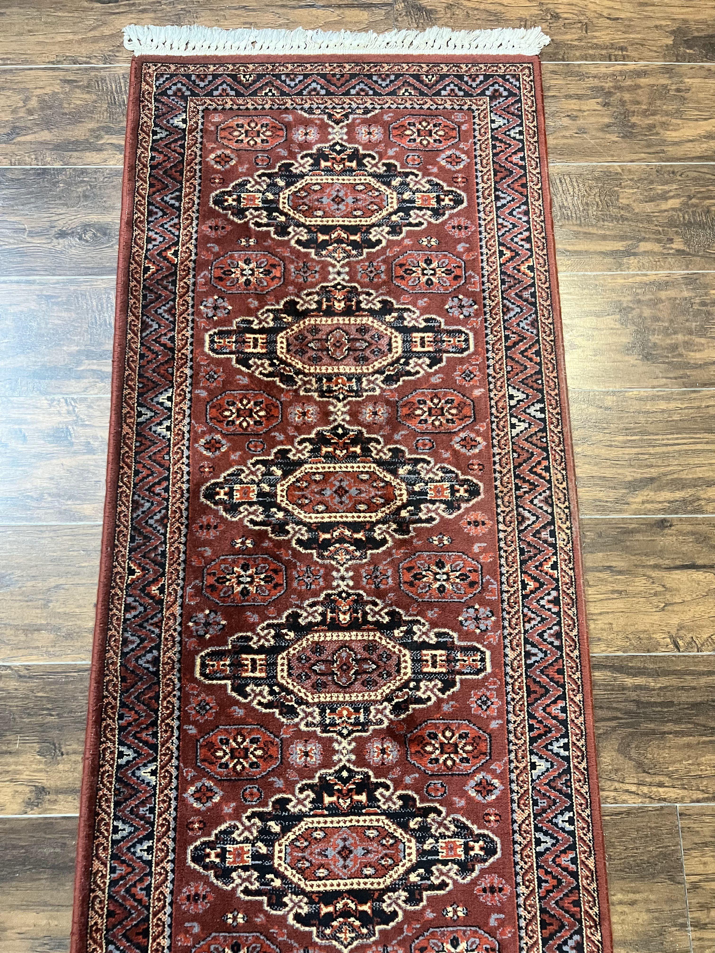 Belgium Power Loomed Runner Rug 2x9, Vintage Wool Rug for Hallway 2 x 9 ft, Red, Caucasian Persian Design, 9ft Runner