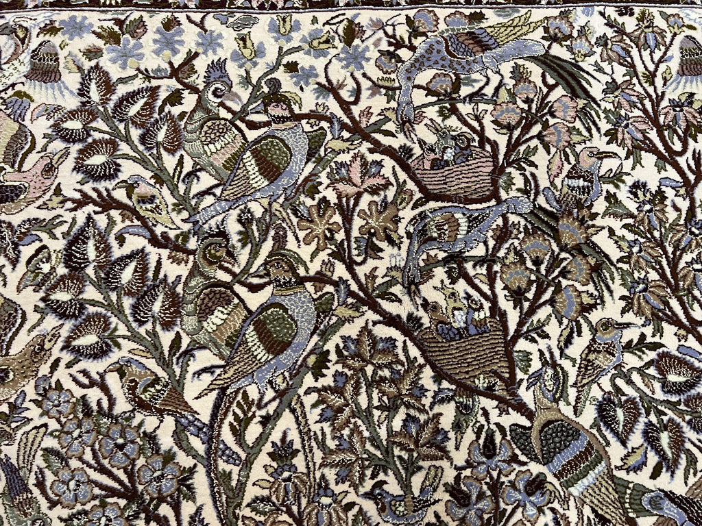 Persian Isfahan Rug 5x8 - Tree of Life, Animal Pictorials, Kork Wool & Silk